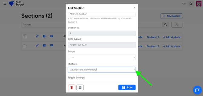 Edit section - platform
