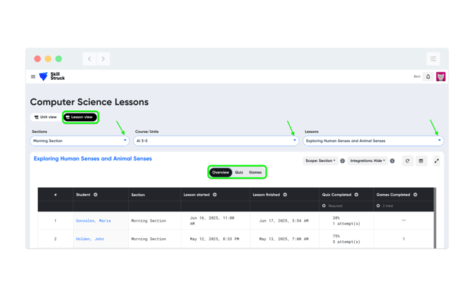 FFC progress lesson view