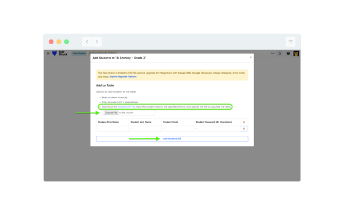 FFC upload student CSV