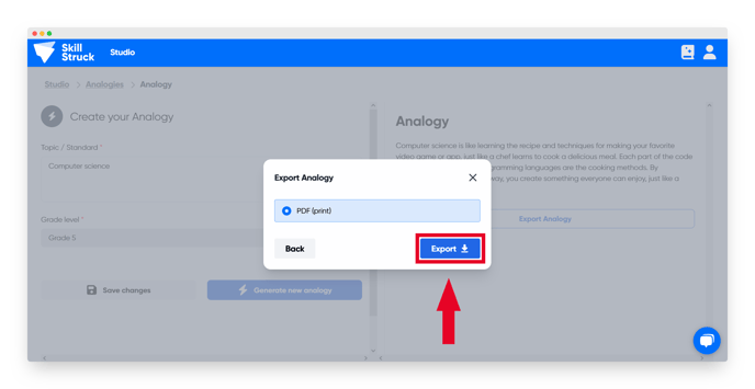 export analogy button 1