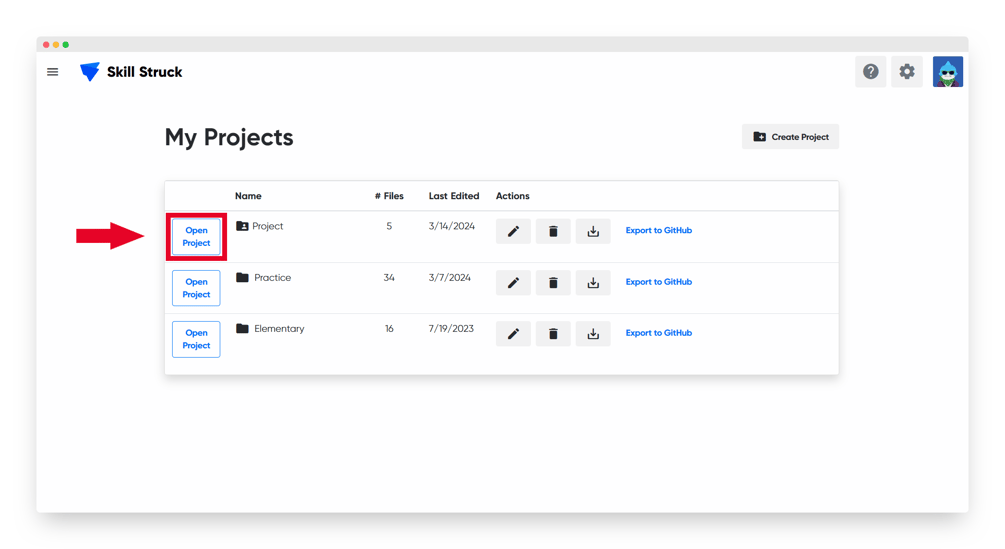 Open Project Button Group Projects How to (For Students)