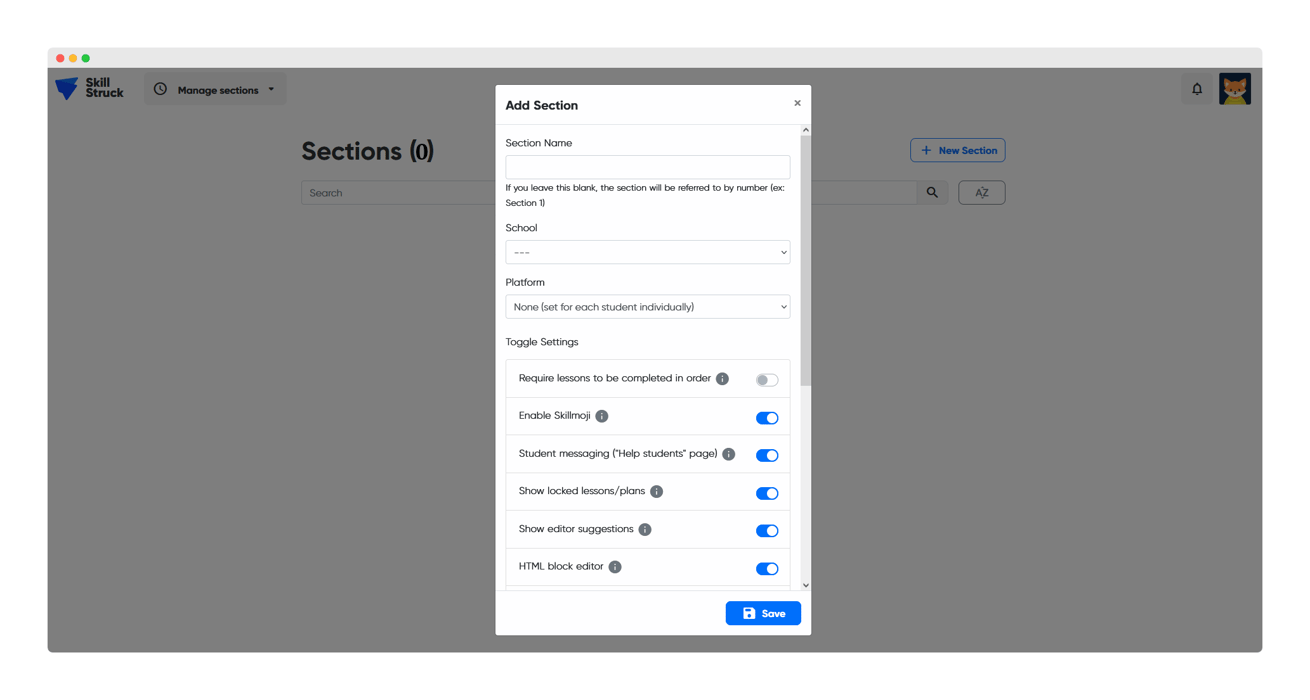 How to Create a Section in the Admin Portal