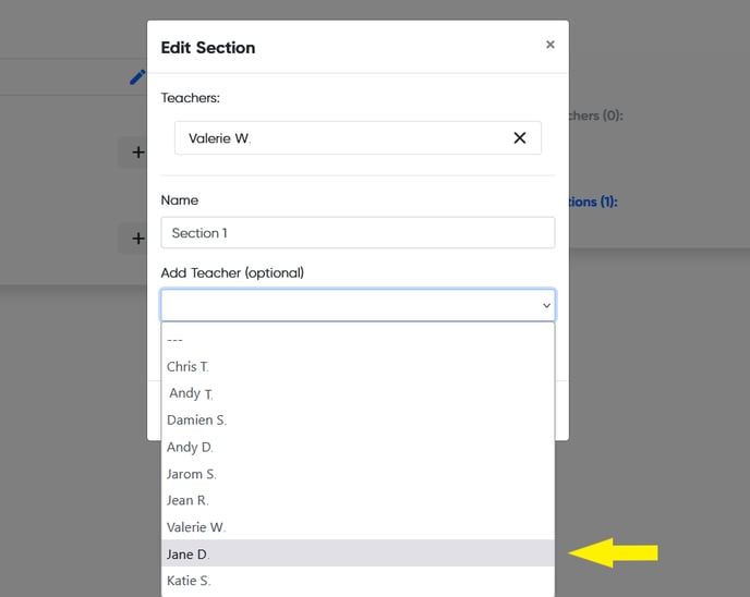 Admin section add teacher