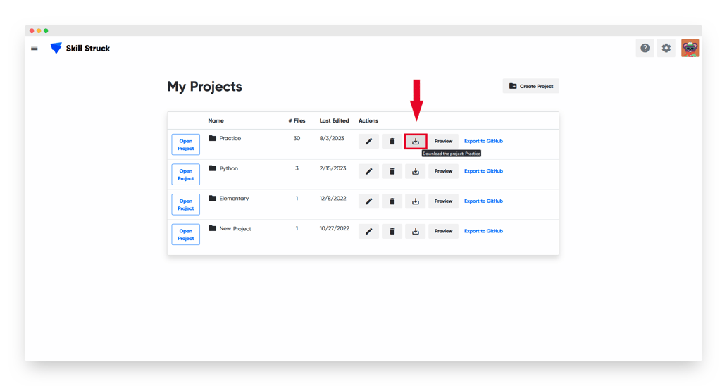 Projects Task Button How to Download a Project