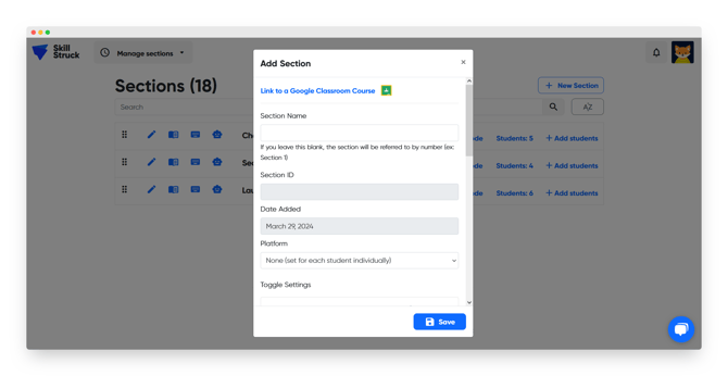 teacher add sections 1