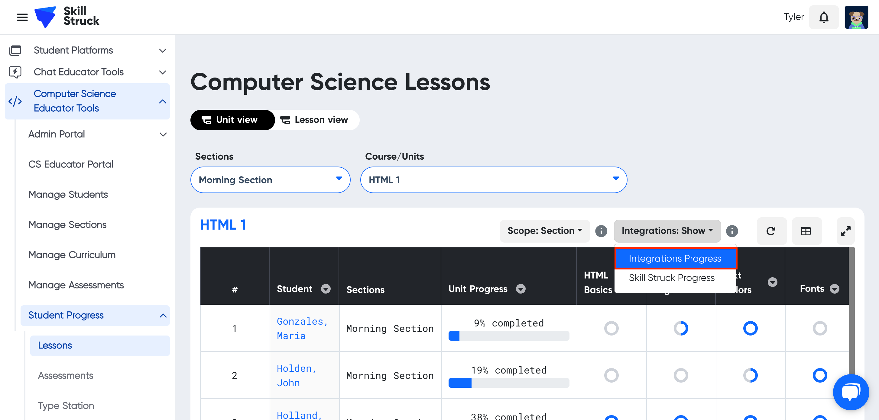 Study Website Progress Student Progress in Computer Science